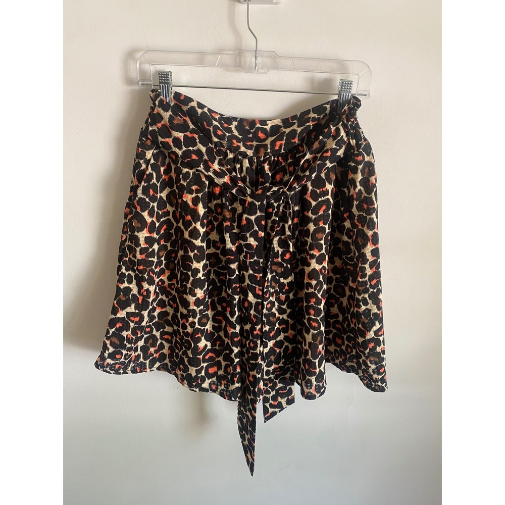 Womens Leopard Print High Waist Self Tie Skirt Orange Black Size M